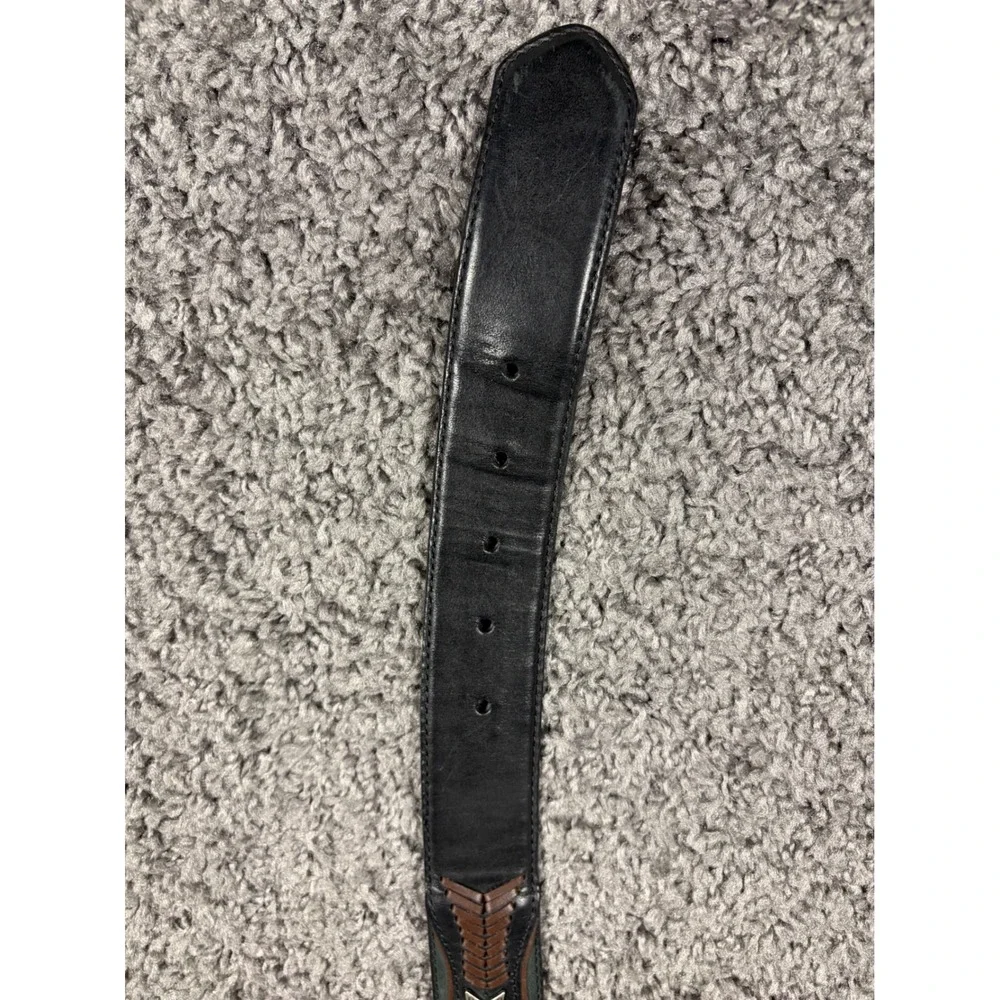 Resistol Mens Western Leather Belt Black Green Whipstitch Silver Hardware 42